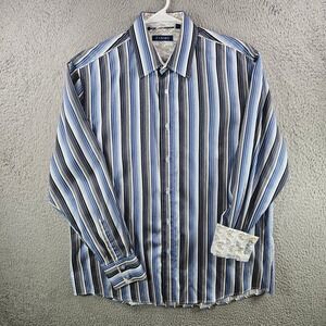Zagiri Mens XL Long Sleeve Button Down Shirt Blue White Striped Floral Cuffs